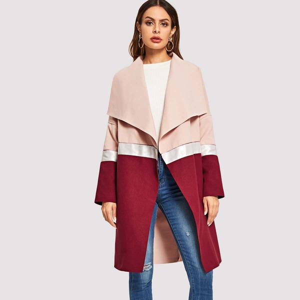 

Waterfall Collar Color Block Coat