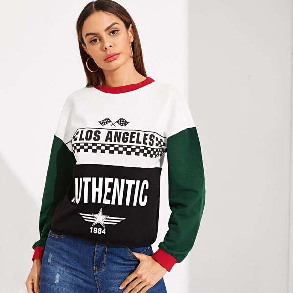 

Mixed Print Colorblock Sweatshirt