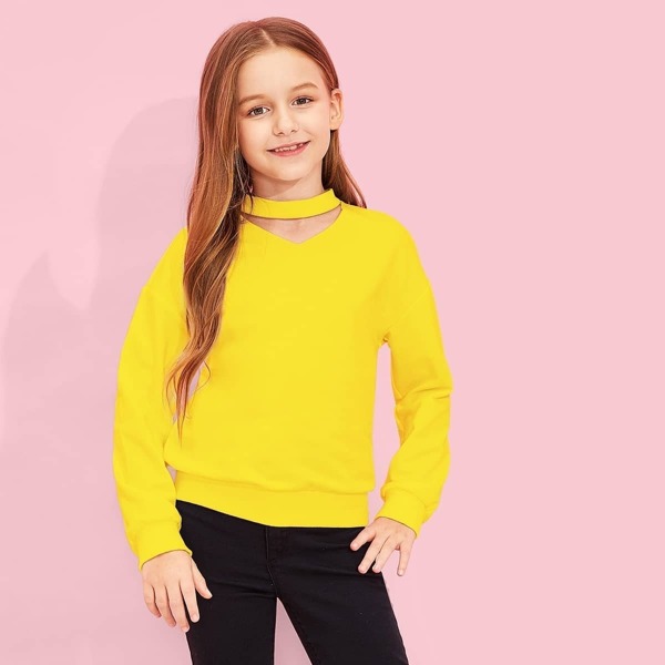

Girls V Cut Choker Neck Solid Sweatshirt