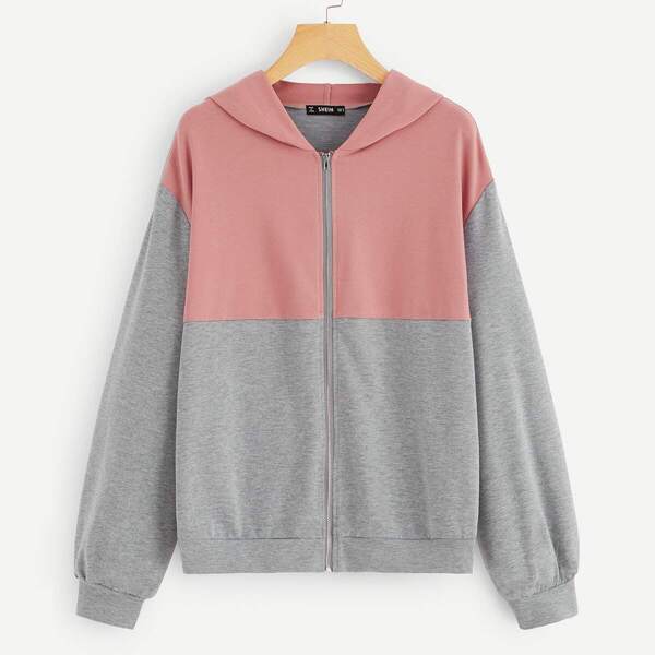 

Two Tone Zip Front Hooded Sweatshirt