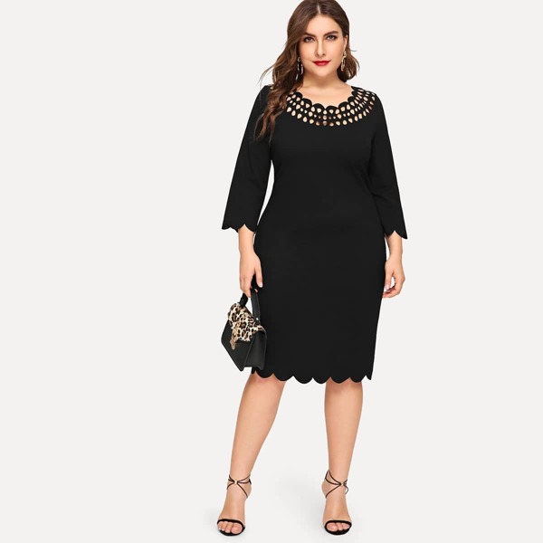 

Plus Laser Cut Yoke Scallop Edge Dress