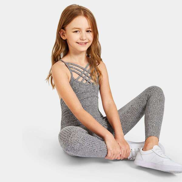 

Girls Caged Neck Marled Knit Skinny Jumpsuit