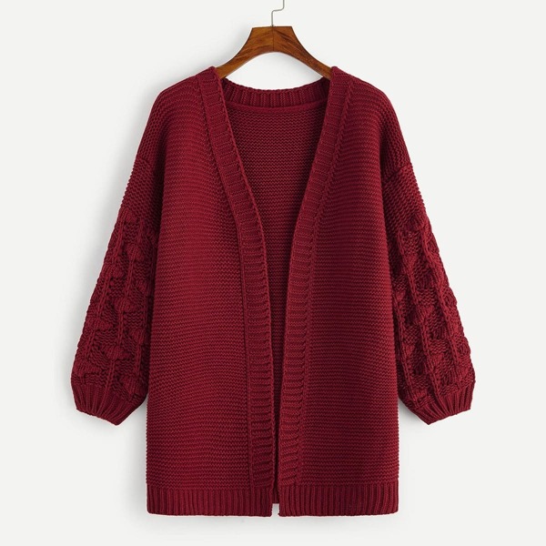 

Crochet Knit Sleeve Open Front Cardigan