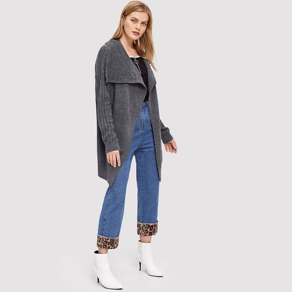 

Waterfall Collar Mixed Knit Cardigan