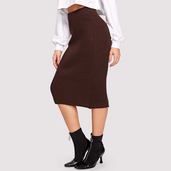 

Slit Back Rib-knit Skirt