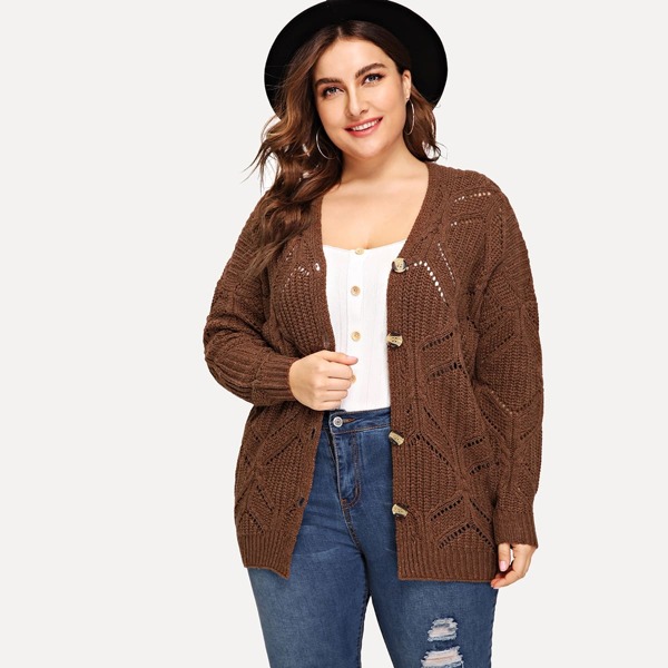 

Plus Eyelet Button Up Sweater Coat
