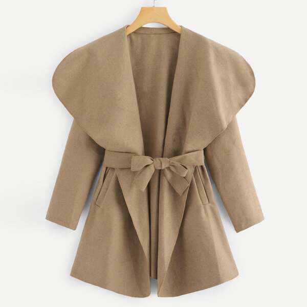 

Self Tie Waist Waterfall Coat, Khaki