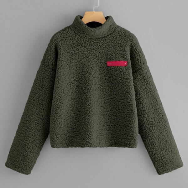 

Drop Shoulder Zip Detail Teddy Pullover
