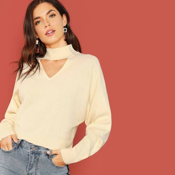 

Choker Neck Solid Sweatshirt, White