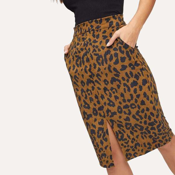 

Cheetah Print Split Cord Skirt, Multicolor