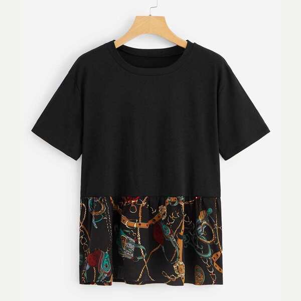 

Plus Contrast Chain Print Tee, Black