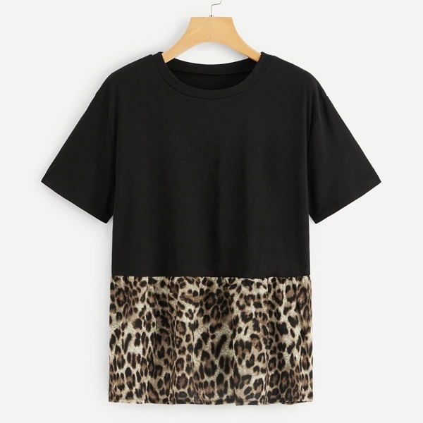 

Plus Contrast Leopard Print Tee