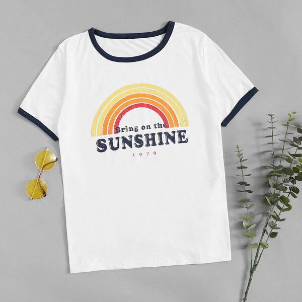 

Rainbow Print Ringer Tee