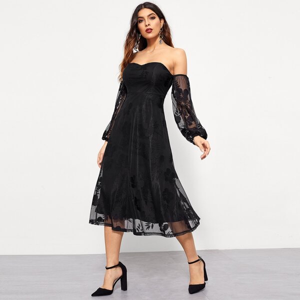 

Mesh Tube Top Sleeve Dress, Black