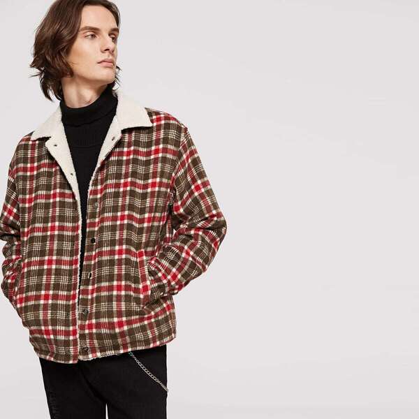 

Men Faux Shearing Plaid Jacket