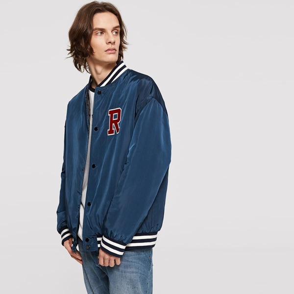 

Men Button Front Letter Bomber Jacket