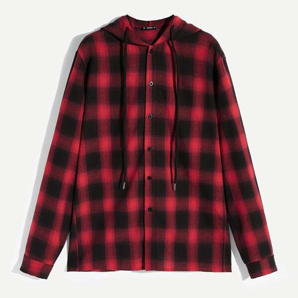 

Men Plaid Hooded Shirt