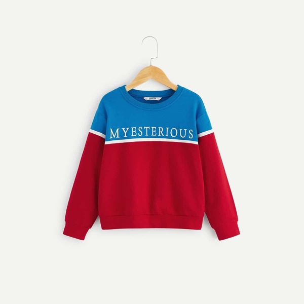 

Girls Letter Print Color Block Sweatshirt, Multicolor