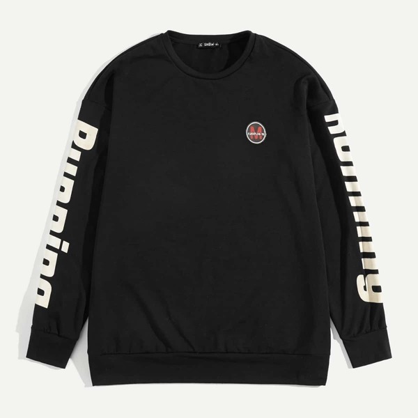 

Men Letter Print Sleeve Pullover