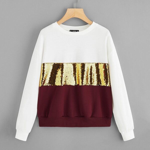 

Contrast Sequin Panel Colorblock Sweatshirt