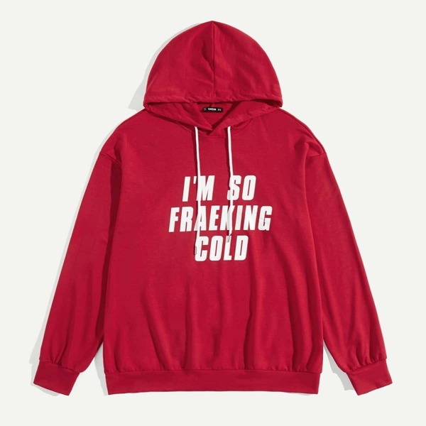 

Men Letter Front Drawstring Hoodie