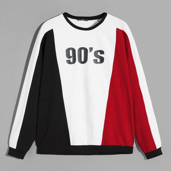 

Men Crew Neck Color Block Letter Pullover, Multicolor