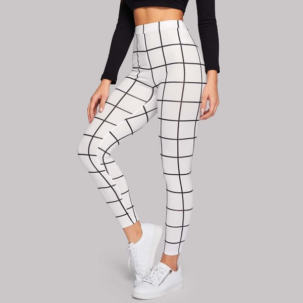 

High Waist Grid Skinny Leggings
