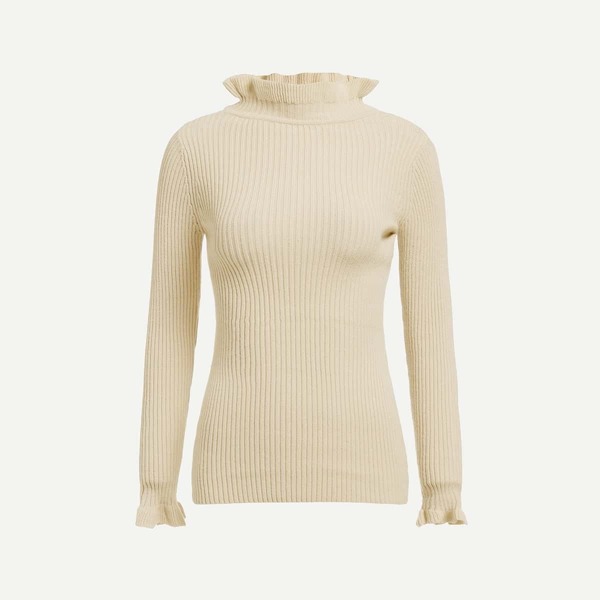 

Frilled Trim Ribbed Knit Jumper
