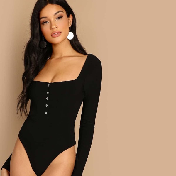 

Square Neck Button Front Bodysuit