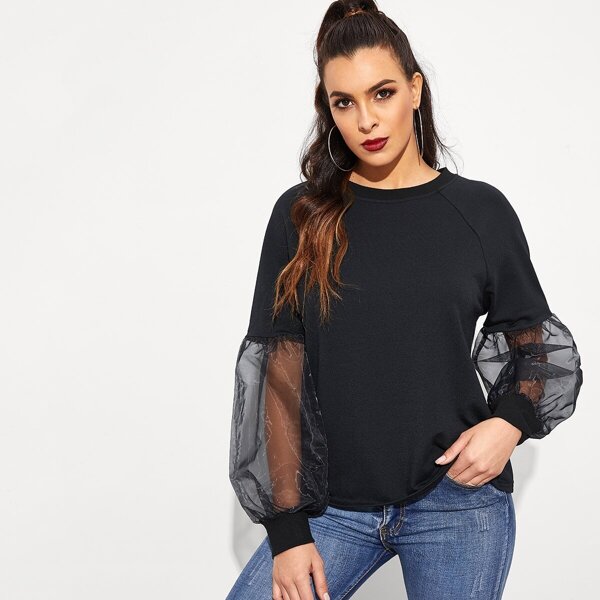 

Organza Balloon Sleeve Pullover