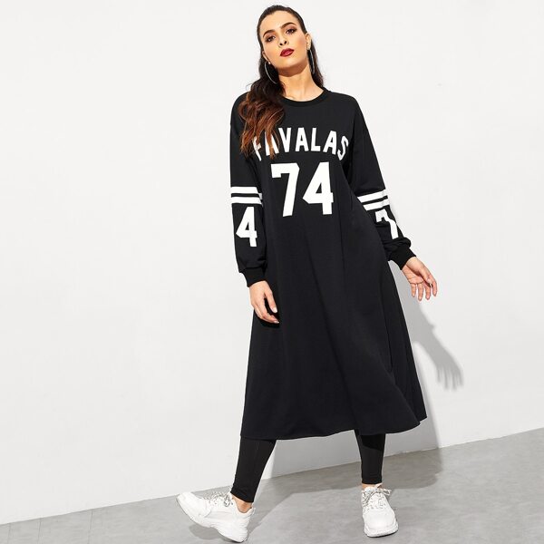 

Number and Letter Print Sweatshirt Dress