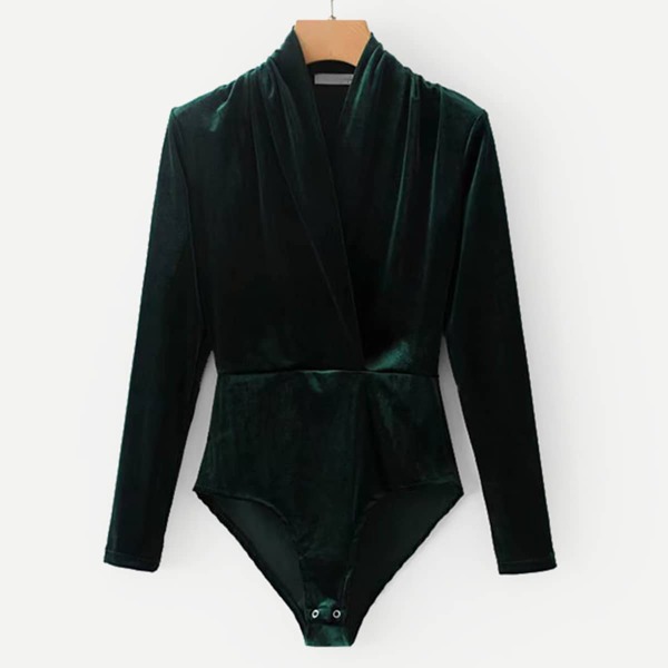 

Solid Surplice Neckline Velvet Bodysuit