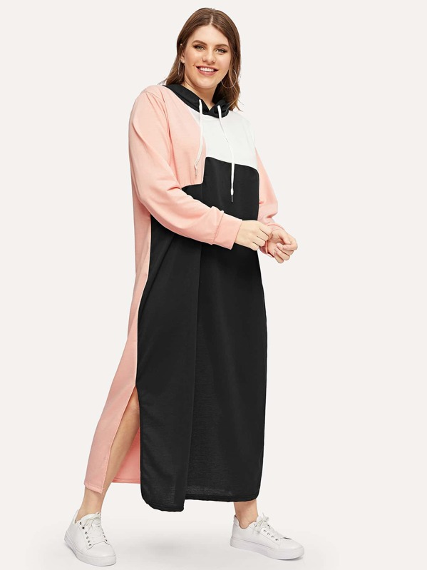 

Plus Cut And Sew Panel Hoodie Dress, Multicolor, Isabela