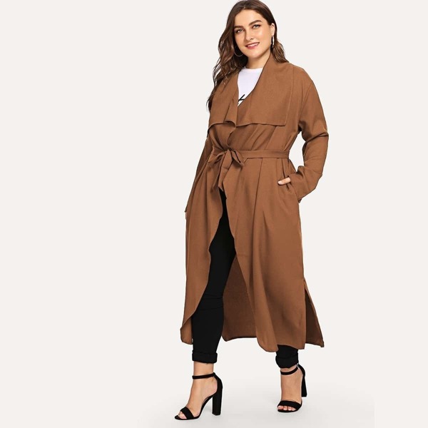 

Plus Waterfall Belted Longline Coat
