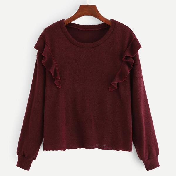 

Plus Solid Frill Trim Sweater