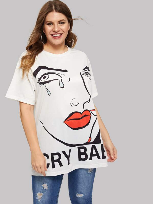 

Plus Letter And Figure Graphic Tee, White, Isabela
