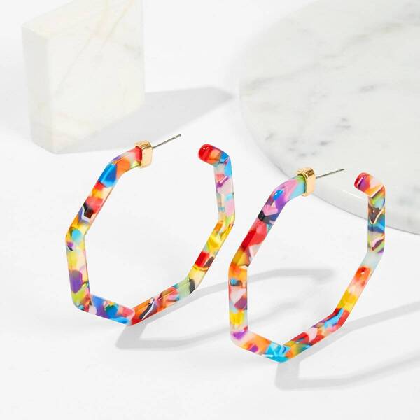 

Marble Pattern Geometric Hoop Earrings 1pair, Multicolor