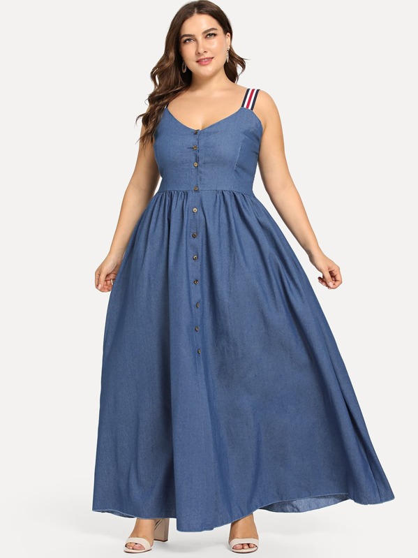 

Plus Button Decoration Dress, Blue, Franziska