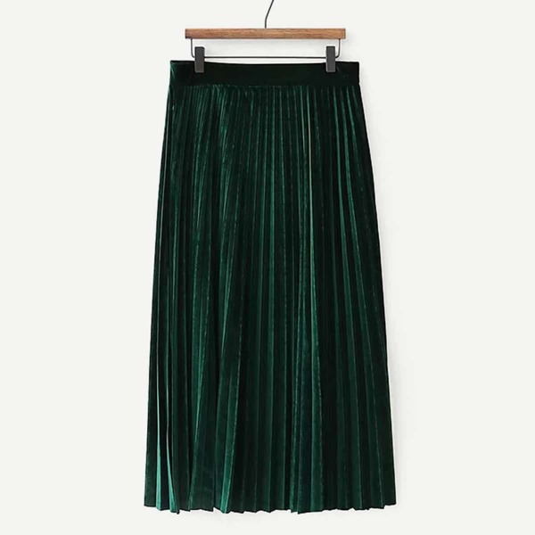 

Solid Velvet Pleated Skirt, Dark green