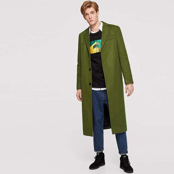 

Men Lapel Collar Split Hem Overcoat
