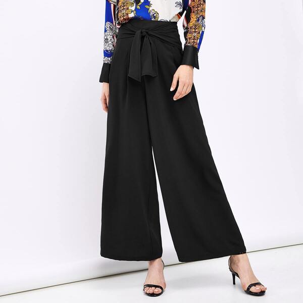 

Tie Waist Solid Wide Leg Pants