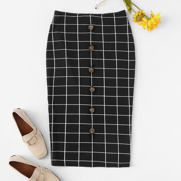

Split Hem Grid Skirt