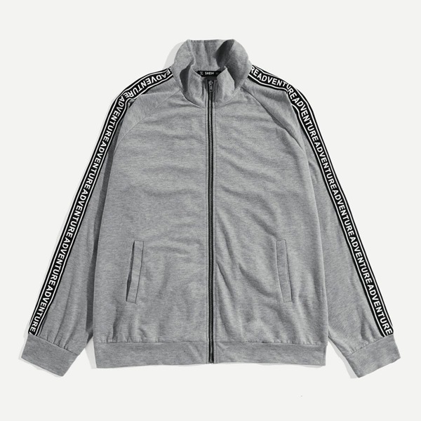 

Men Striped Raglan Sleeve Zipper Up Sweatshirt, Grey