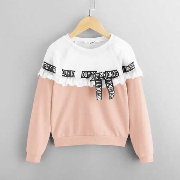 

Girls Ruffle Trim Letter Tape Detail Pullover