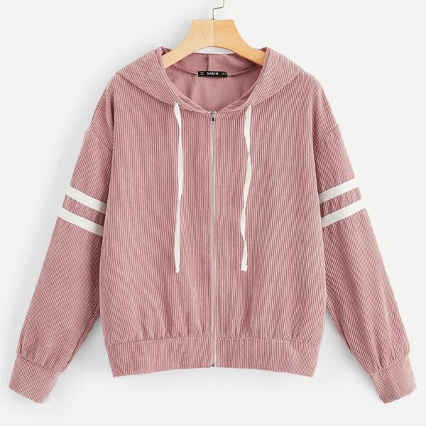 

Zip Up Drawstring Hooded Corduroy Jacket