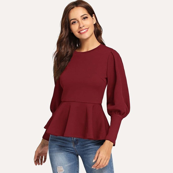 

Leg-of-mutton Sleeve Peplum Top
