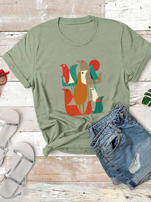 

Cartoon Print T-Shirt, Green