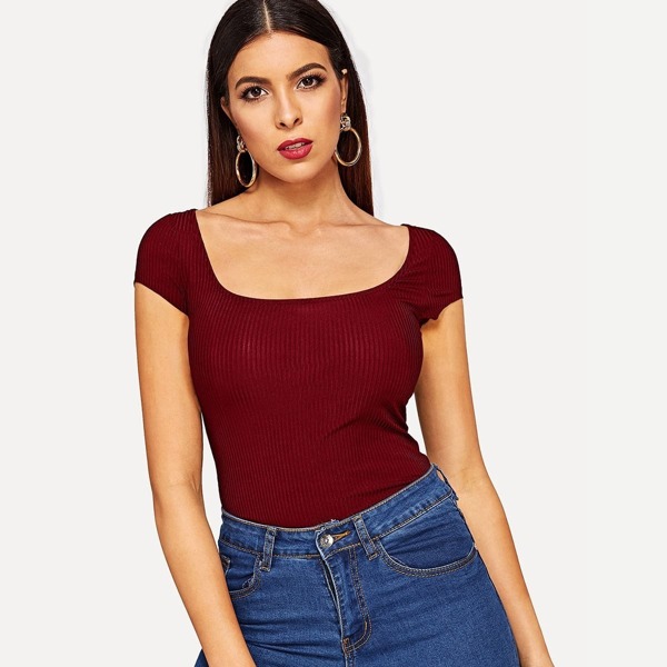 

Scoop Neck Ribbed Knit Tee