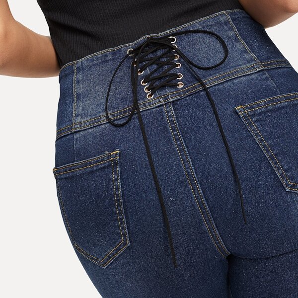

Lace Up Back Dark Wash Jeans