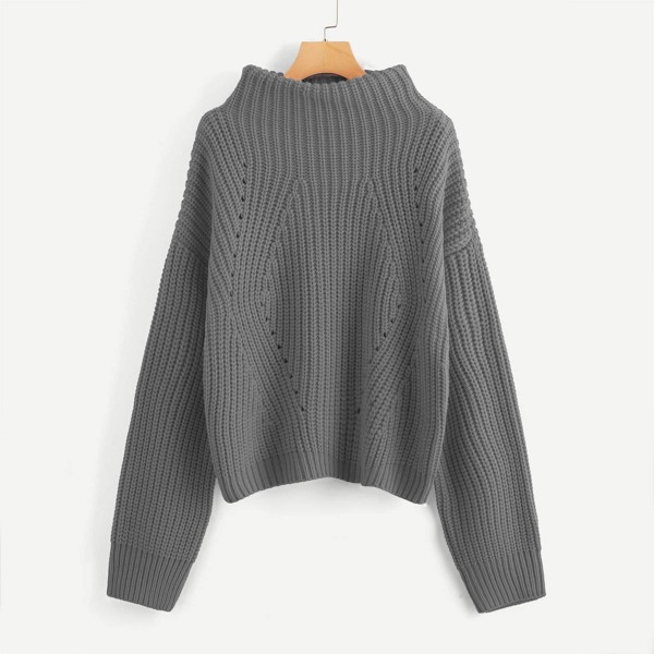 

Funnel Neck Drop Shoulder Eyelet Jumper